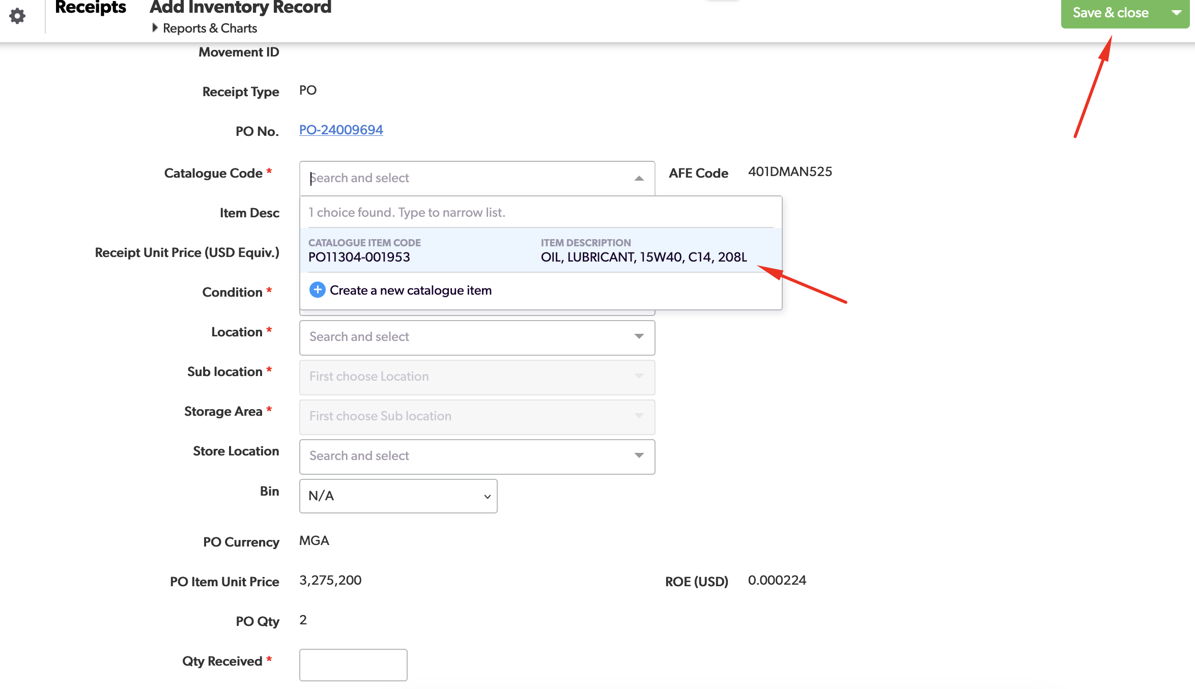 Add Inventory record